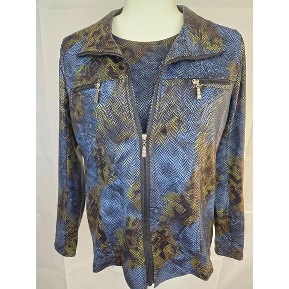 Womens 2 piece blazer size S small misses 4 6 suit coat snake print brown - Picture 2 of 9